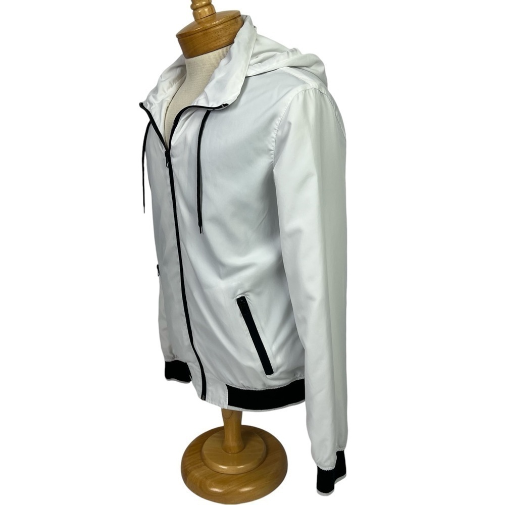 21 Men’s Full Zip Lightweight Jacket Sz Medium White Drawstring Hood W/Hide Zip - Picture 4 of 11